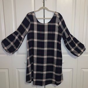 Copper Key - Plaid Bubble Sleeve Dress